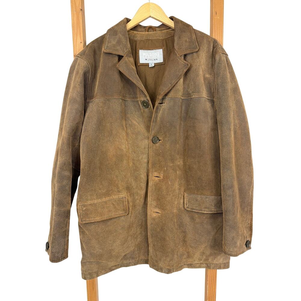 Vintage Wilsons Leather M Julian  Brown Suede Button Up  Longline Jacket LARGE